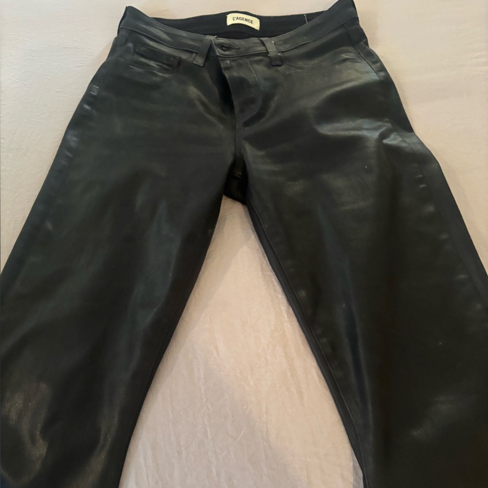 L’AGENCE shiny black jean trousers